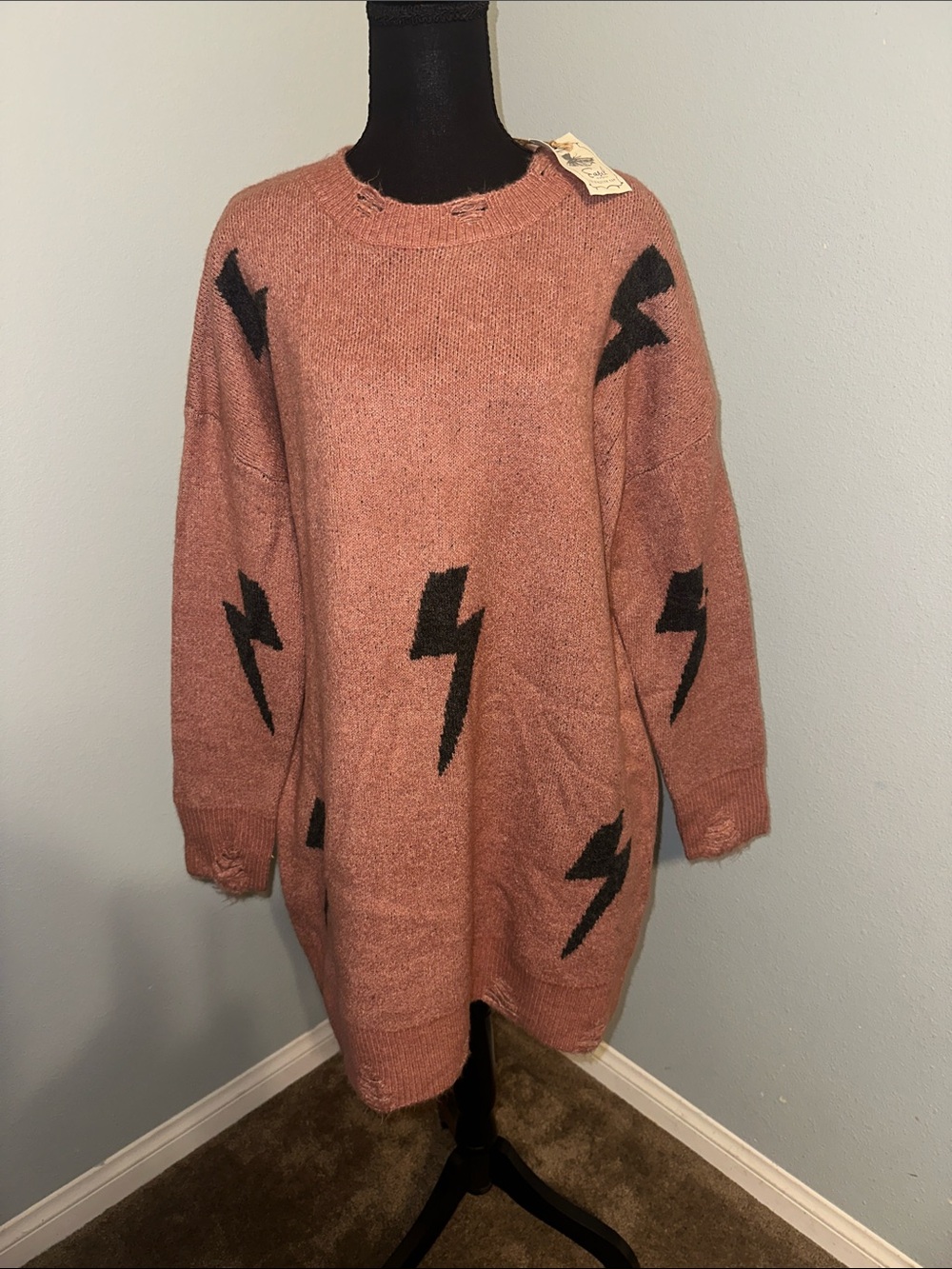 Oversized Pink Lightning Bolt Knit Sweater